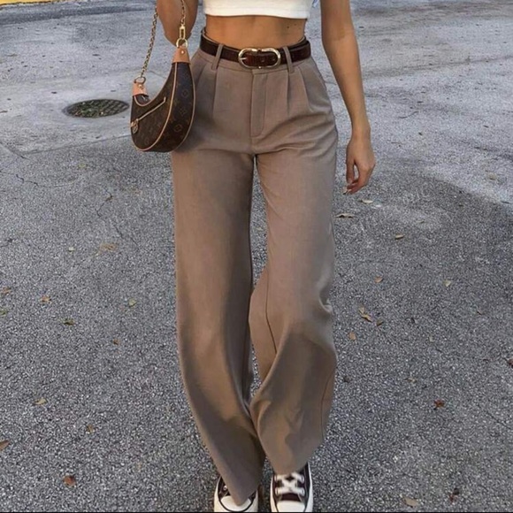 Rebellious Rose Pants - Back To School Vintage Style High Waist Wide-Leg Suit Pants, Loose And Slimming,